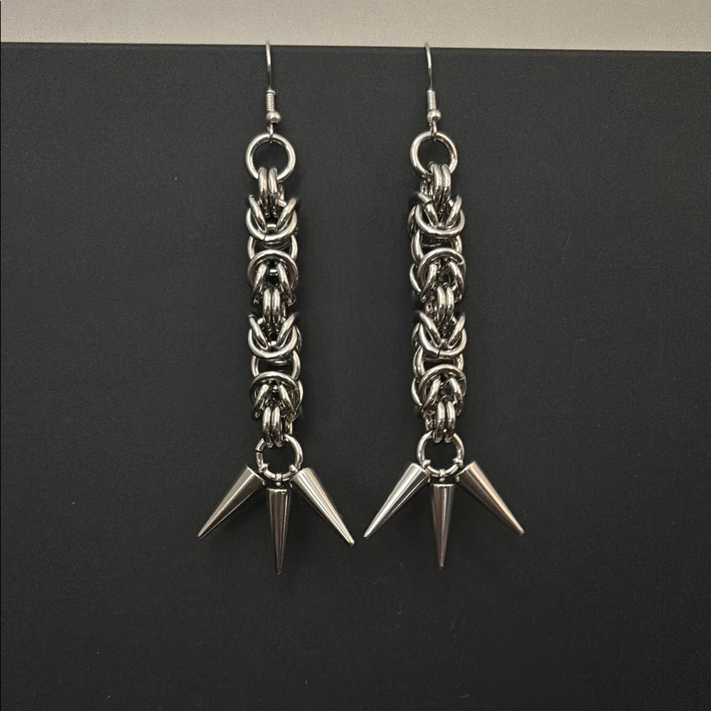 Silver Spike Chain Earrings